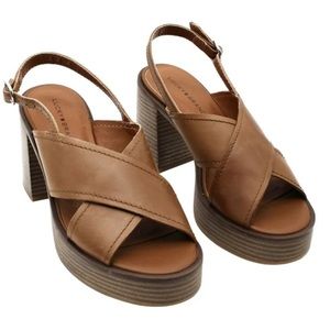 Lucky Brand Women's Delmie Slingback Stacked Platform Sandals - Tan Size 8 1/2